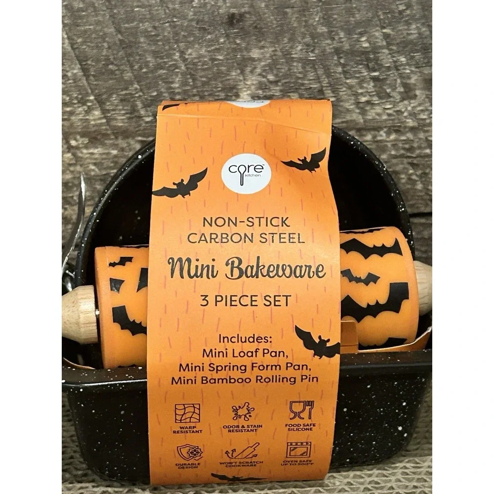 Core‎ Kitchen Halloween Mini Bakeware 3 Pcs Set Bats Loaf Springform Rolling Pin